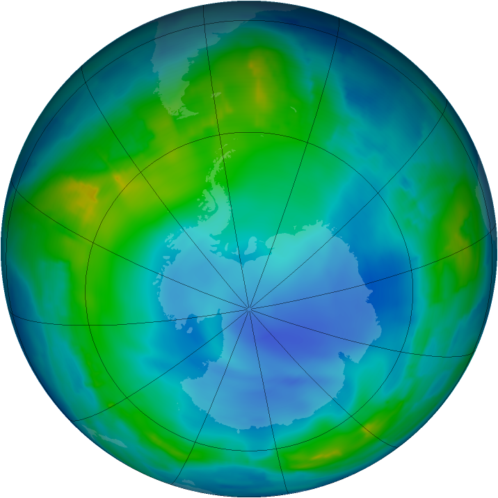 Antarctic ozone map for 03 June 2013